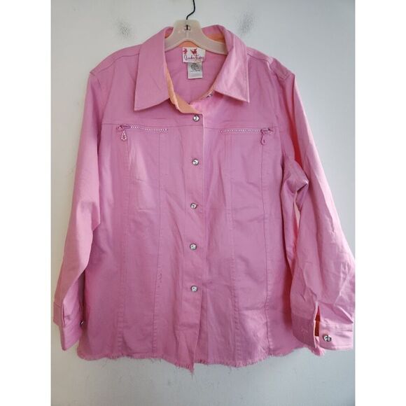 Quacker Factory Pink w/Orange Trim Rhinestone Detail Button Down Jacket size 2X - Picture 8 of 8
